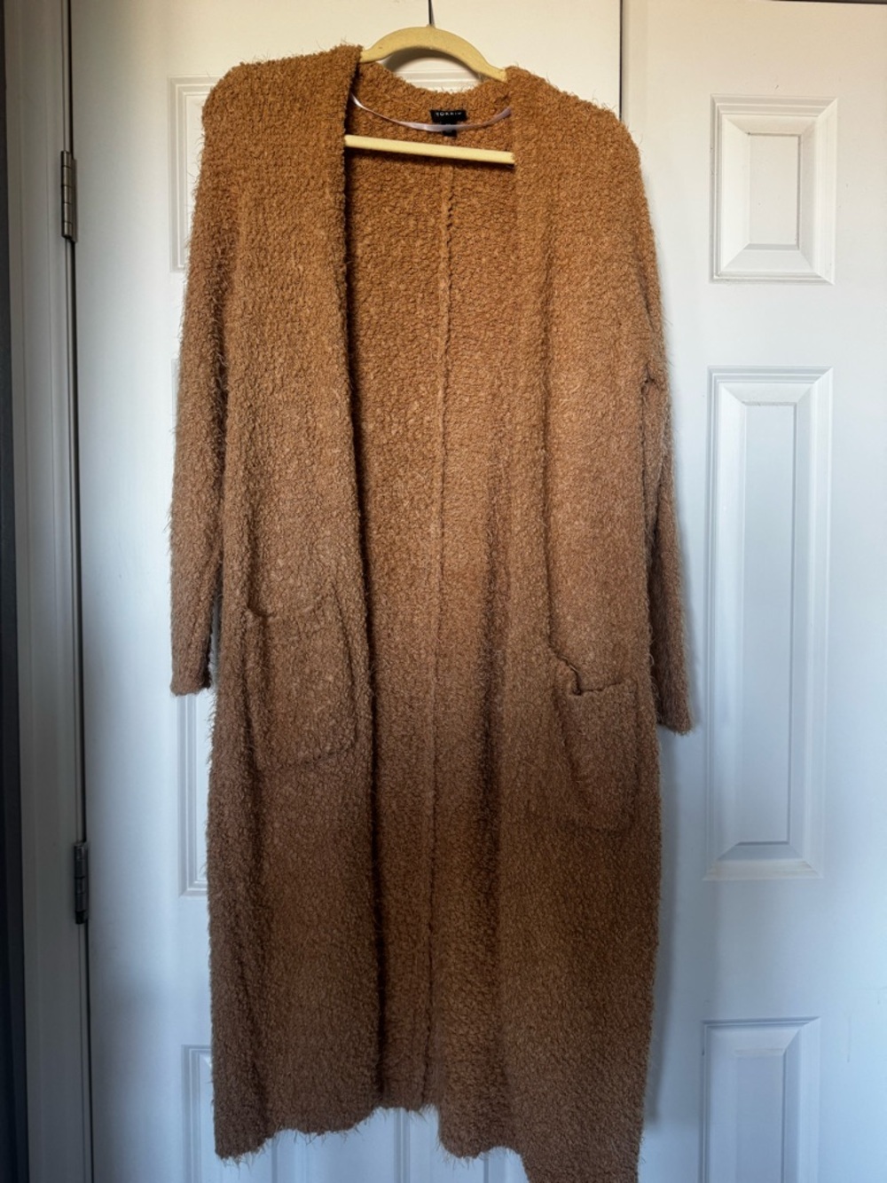 torrid Long Open-Front Cardigan in Camel Brown